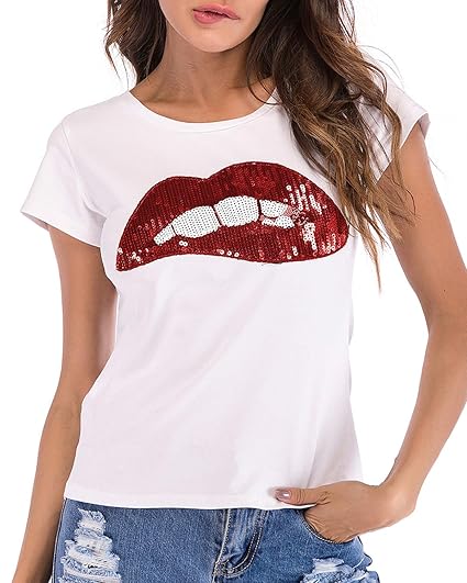 red sequin lips t shirt
