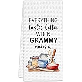 FIicy Grammy Gifts Kitchen Towels, Gifts for Grammie Dish Towels, Grammie Gift from Grandkids, Everything Tastes Better When Grammy Make It Decorative Hand Towel for Kitchens (16x24 Inch)