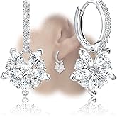 Sterling Silver Hoop Flower Earrings Charms CZ Dangle Drop Hypoallergenic Fashion Jewelry Dainty Birthday Gift for Women