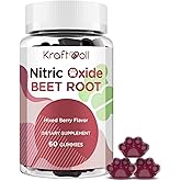 Kraftvoll Nitric Oxide Beet Root Gummies with Grapeseed Powder, Pomegranate Powder, Vitamin C & B12 – Sugar-Free, Mixed Berry Flavor – 60 Gummies