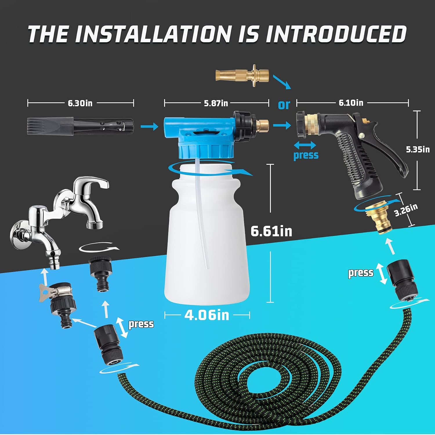 INGOFIN Car Wash Foam Cannon Gun for Garden Hose - Car Wash Foam Soap Sprayer Snow Foam Blaster with Metal Handle,Adjustable Nozzle,6 Level Ratio Dial,Washing Mitts,Quick Connector to Any Garden Hose: Automotive