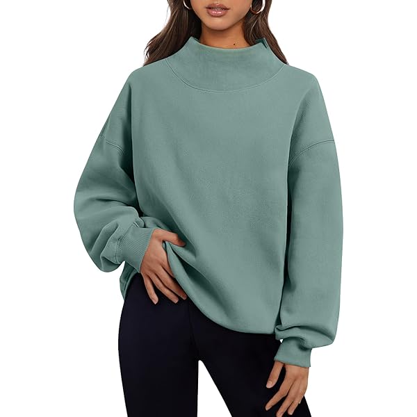 トップス everyone cotton turtleneck sweatshirt Mzkdieey Women's Oversized Turtleneck Sweatshirt Drop