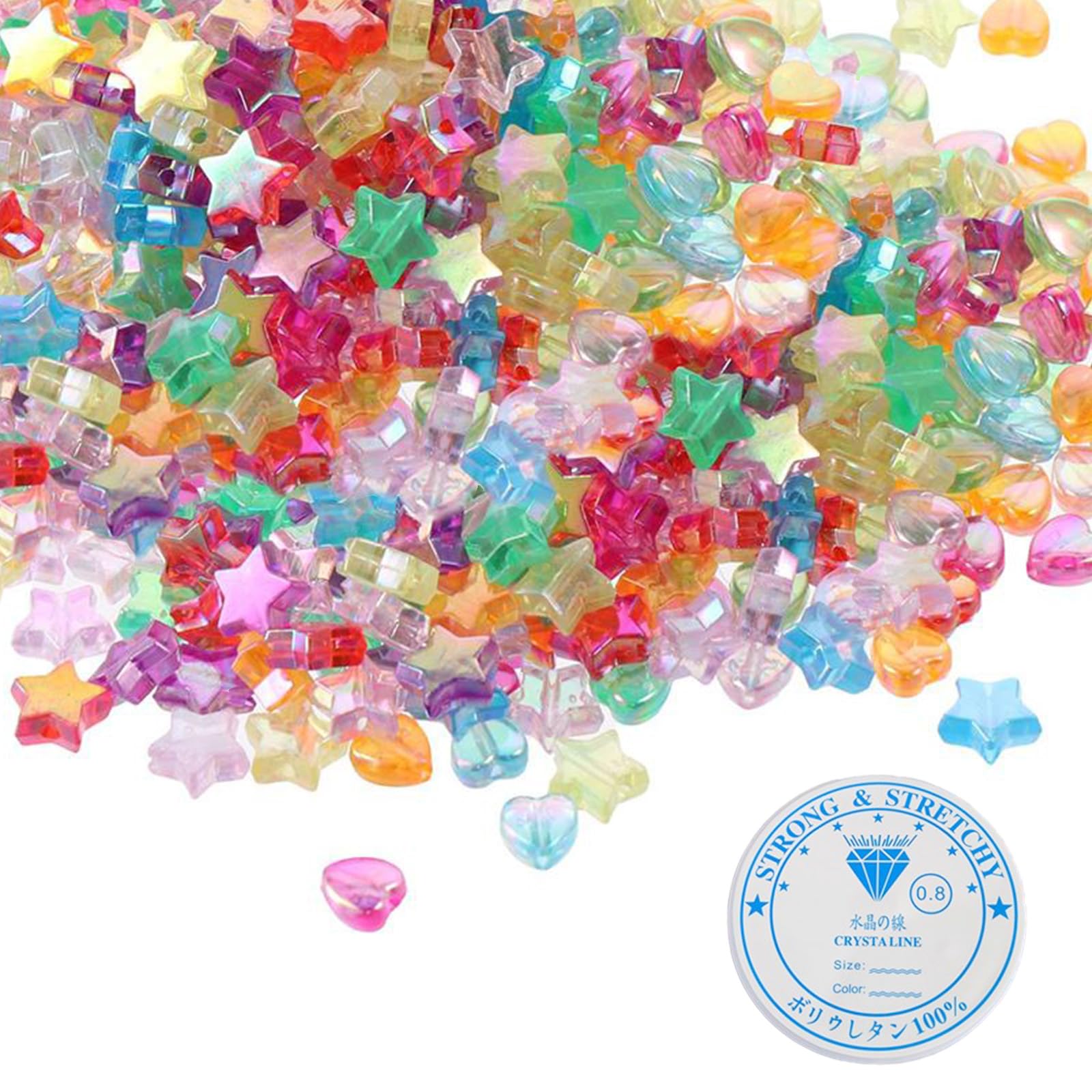 Aurobest 600pcs Multi-Color Acrylic Plastic Heart & Star Shape DIY Craft Beads