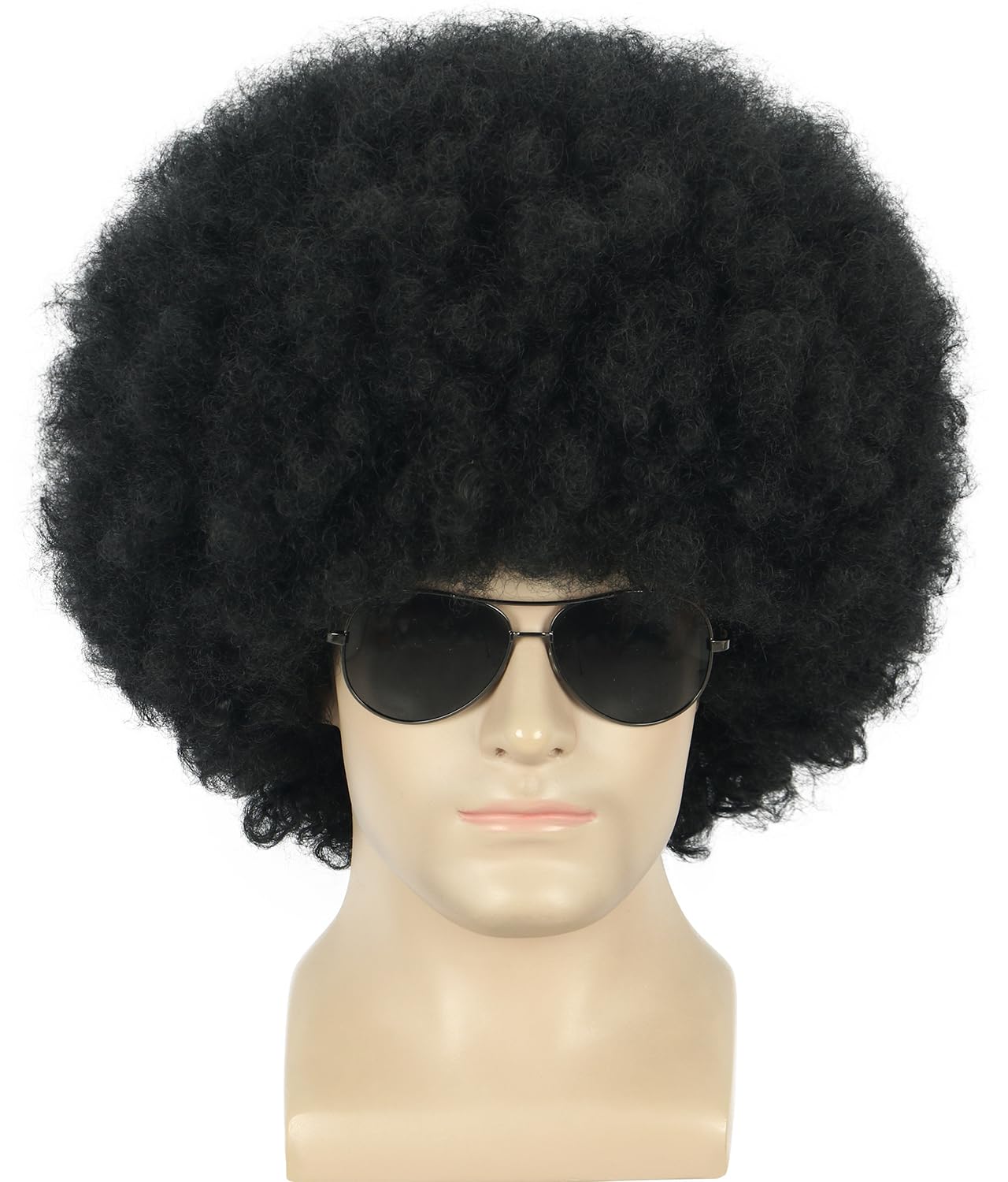 Yuehong Short Black Fluffy Jumbo Afro Wig 70s 80s Disco Party Costume Hair Heat Resistant Synthetic Fibers Soft Durable Wig for Unisex