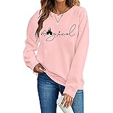 UNIQUENOE Magic Kingdom Sweatshirts for Women Magical Tshirt Family Vacation Tee Castle Graphic Long Sleeve Tops