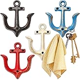 yarlung 4 Pack Vintage Nautical Anchor Design Wall Hooks, Shabby Chic Cast Iron Coat Hooks Rack, Decorative Wall Mount Rustic Metal Towel Hanger, 4 Colors