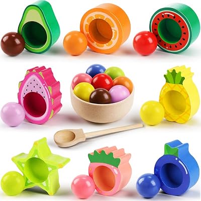 Seagoal Montessori Toys 1 Year Old Wooden Fruit Sorting Color Match 8 fruits