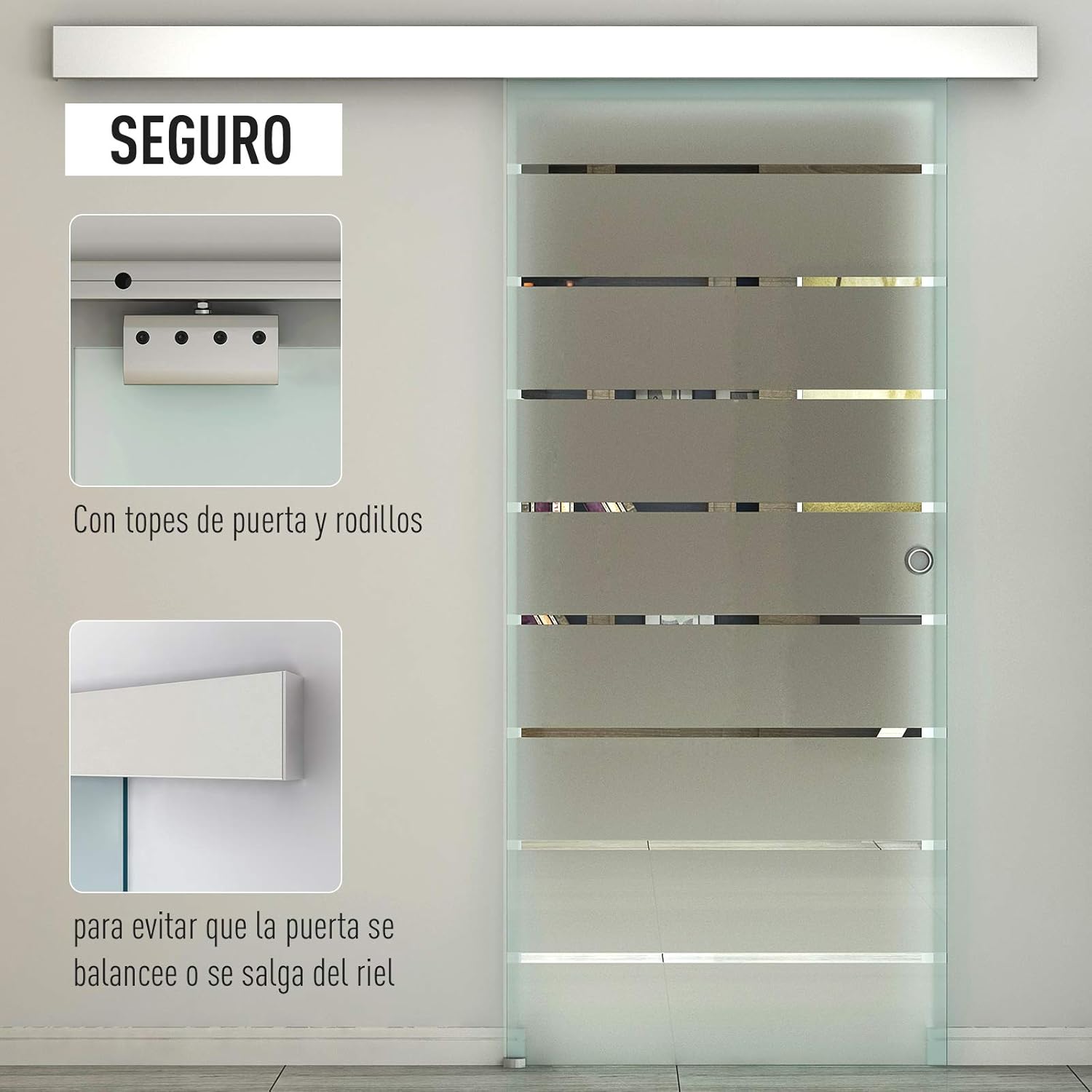 HOMCOM Puerta Corredera Cristal Puerta Corrediza Deslizante De Vidrio