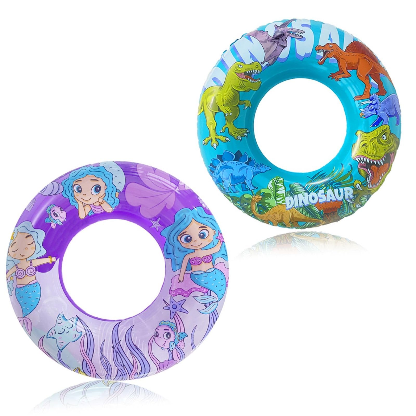 Photo 1 of 2 Pack Inner Tubes for Floating, Pool Floats Adult, Big Floaties for Kids and Teens, Pool Tubes Heavy Duty, Dinosaur and Mermaid Round Pool Floats, Beach Swim Ring and Summer Pool Party Toys