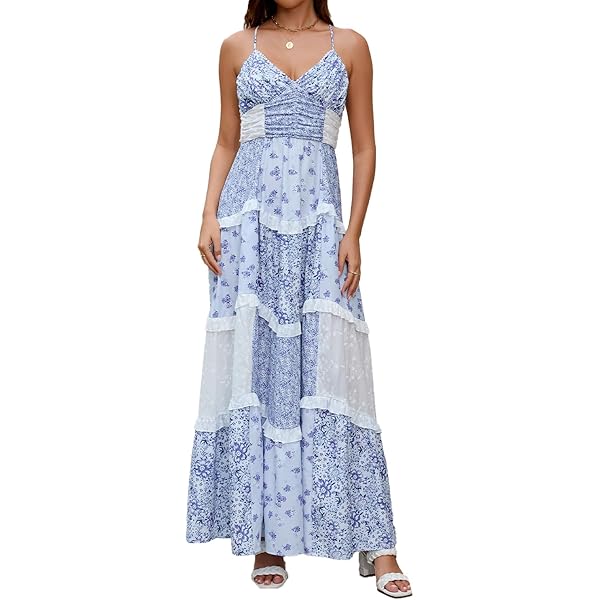Women Lace Patchwork Floral Maxi Dress Y2k Sleeveless Deep V Neck Long Dress  Printed Backless Mesh Dress Vacation(A1-Black,L) at Amazon Women's Clothing  store