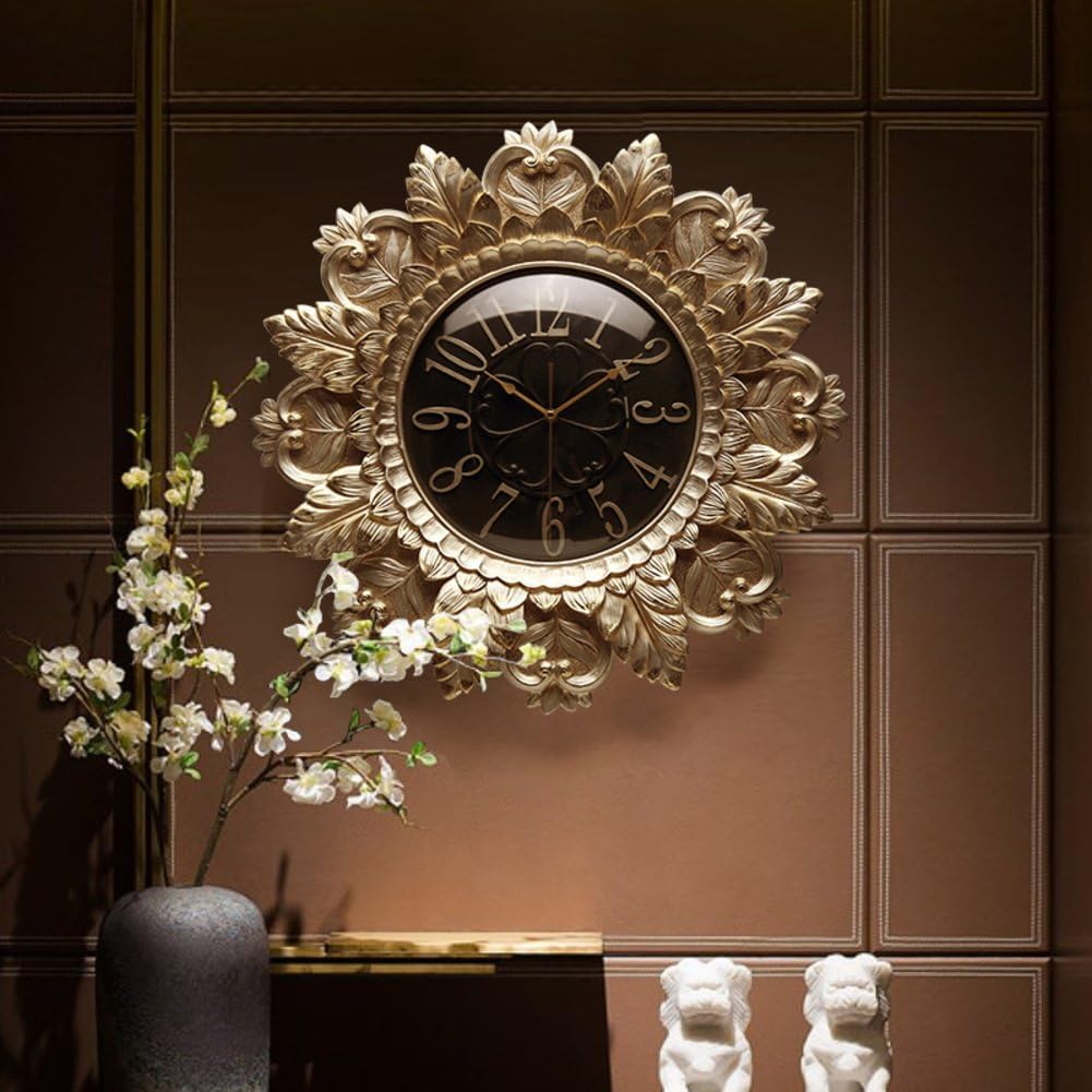 Stereo clock,Luxurious Creative Resin Wall clock Silent Bedrooms Round classic clock Decorative wall clock -Golden diameter59cm(23inch)