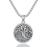 Lattd Tree of Life Necklace 925 Sterling Silver Round Tree of Life Pendant Jewelry for Men Women, w/Stainless Steel Chain 22''+2''