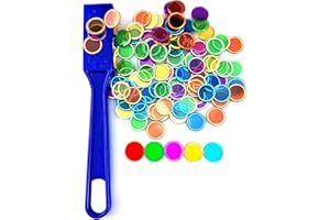 Dacefloy Magnetic Wands and Bingo Chips Set Magnet Wand 100 Multicolour Metal Ringed Discs Science STEM Kit Learning Accessories Family Game Night Tokens