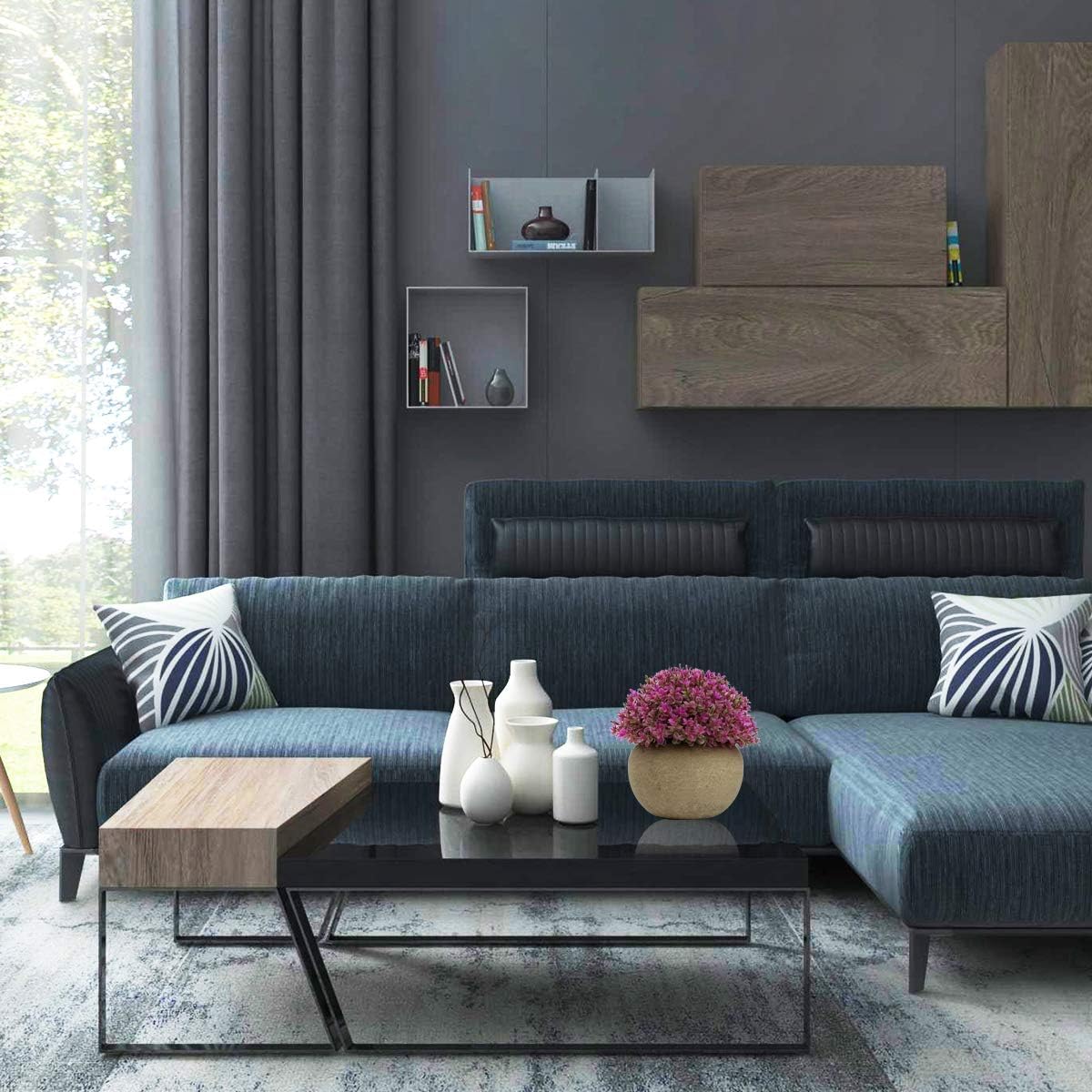 Epartswide Artificial Mini Plastic Potted Plants Topiary Shrubs Fake Plants for Office Bathroom Farmhouse Decoration -