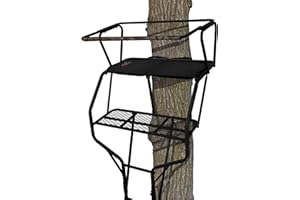 Big Game 2-Person Ladder Tree Stand for Hunting Deer with Seats, 18' Tall, Camo/Black - Adjustable Climbing Treestand with Platform and Safety Harness for Shooting