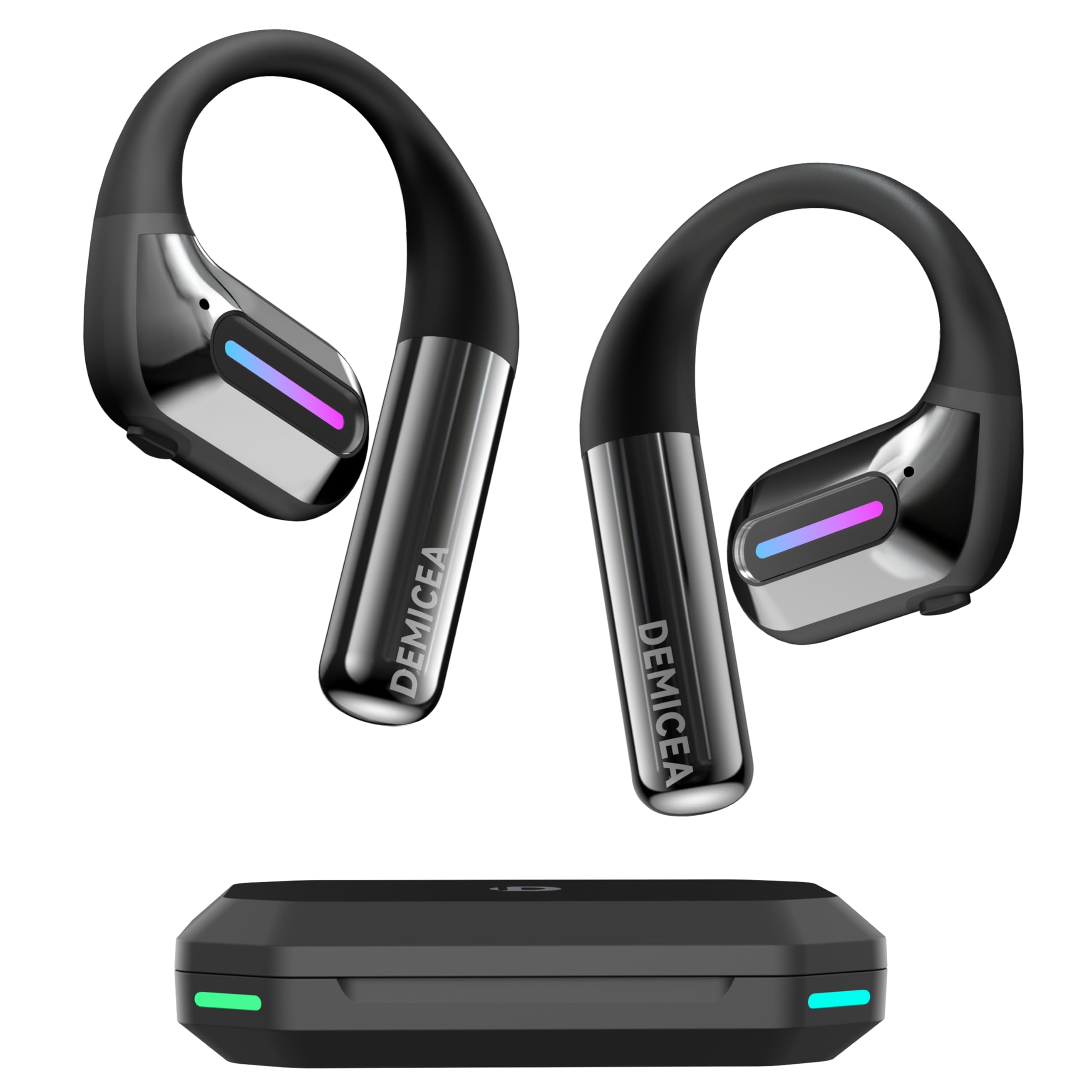 Photo 1 of DEMICEA True Bone Conduction Headphones,Open-Ear Headphones,Up to 30H Playtime with Charging Case,Aurora Mode(RGB Light) IP68 Water-Resistant, AAC/SBC,Perfect for Night Running and Cycling