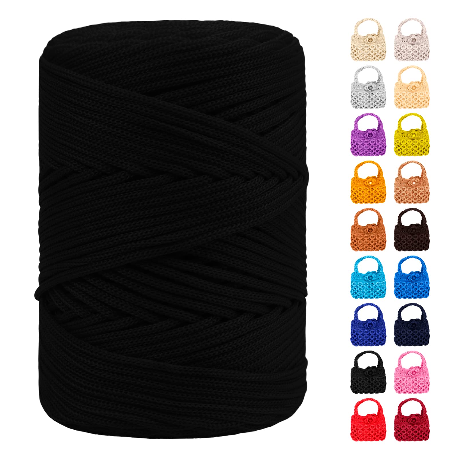 LEREATI Polyester Macrame Cord 3mm for Crocheting, 170m Braided Macrame Rope Polypropylene Cord Crochet Bag Cord, Polyester Macrame Yarn for Basket Bags DIY Crafts Home Decoration (Black)