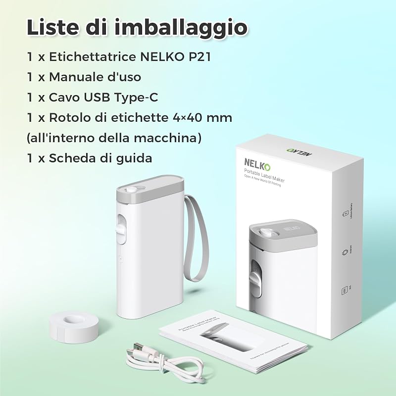 P21 Stampante per Etichette Portatile, Incluso 1 Rotolo, Bianco