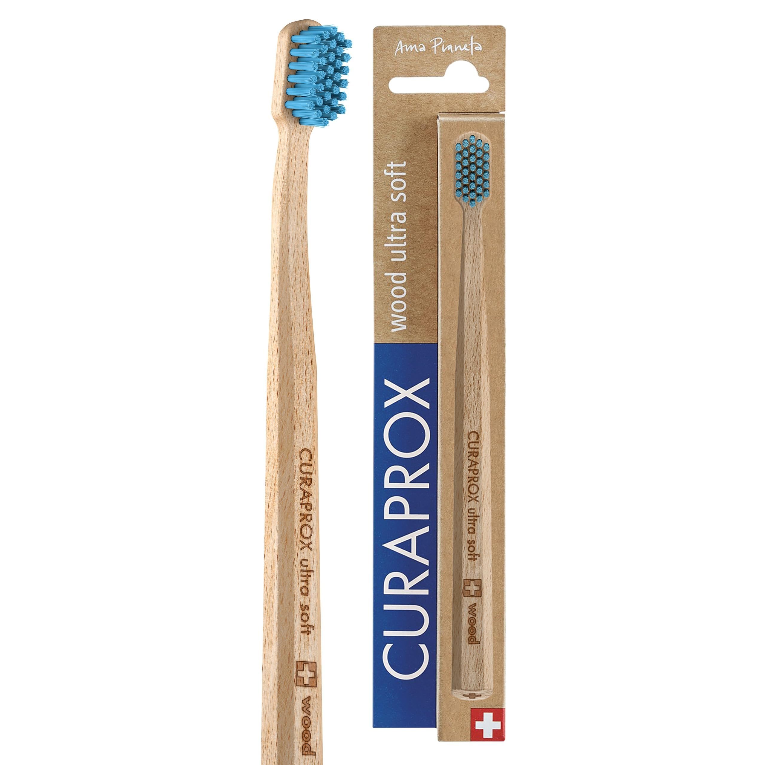 Curaprox CS Wood Toothbrush – for Eco-Friendly Oral Care | Ultra-Soft Plaque Removal | Blue Beechwood Handle | Single Pack | Made in Switzerland