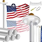 Heavy Duty Flag Pole Kit with Solar Light, 20 FT 13 Gauge Aluminum in Ground Flagpole with 128 LEDs Solar Powered Set for House Outside, with Embroidered American Flag, Residential Commercial, Silver
