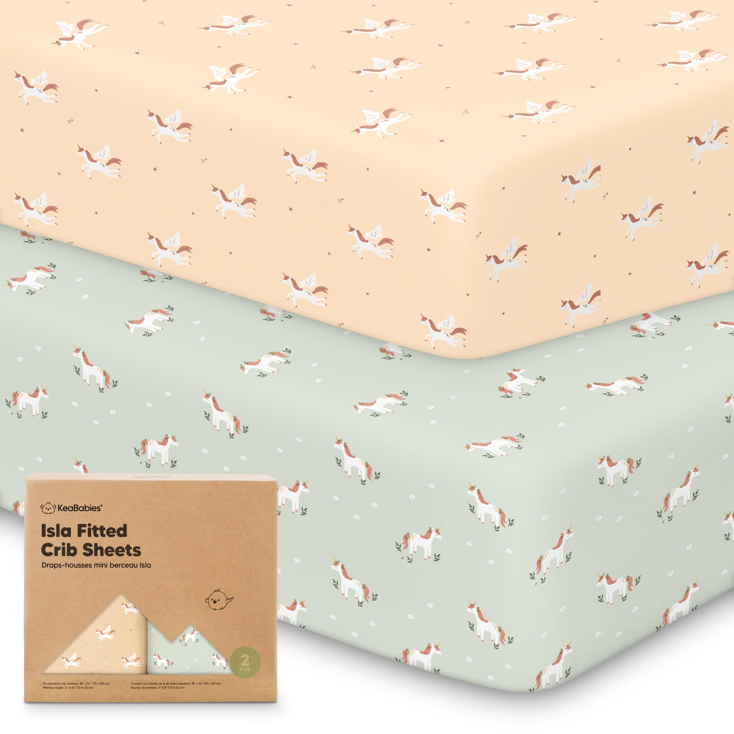 Photo 1 of KeaBabies 2-Pack Baby Crib Sheets for Boys, Girls - 52x28 Viscose Derived from Bamboo Toddler Bed Sheets Neutral, Fitted Crib Mattress Cover for Standard Baby Bedding, Soft & Cozy (Lune Mystic)
