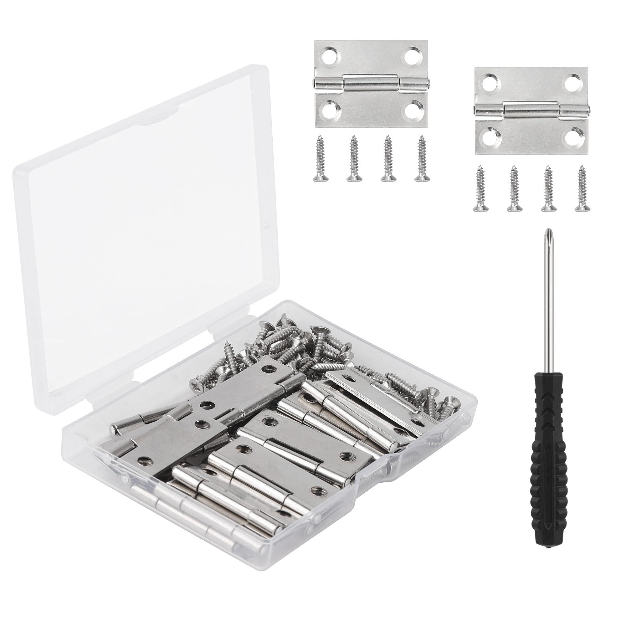 Roosea Small Pack of 20 Hinges Stainless Steel 36 x 27 x 1.0 mm Mini Hinges Metal with Screwdriver 80 Screws Dollhouse Hinges for Crafts, Small Jewellery Boxes, Dollhouses — image 1