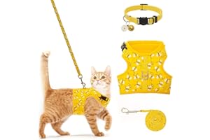 BINGPET Cat Harness with Leash and Collar for Walking - Escape Proof with 59 Inches Leash - Adjustable Soft Vest Harnesses for Medium Large Cats Bee