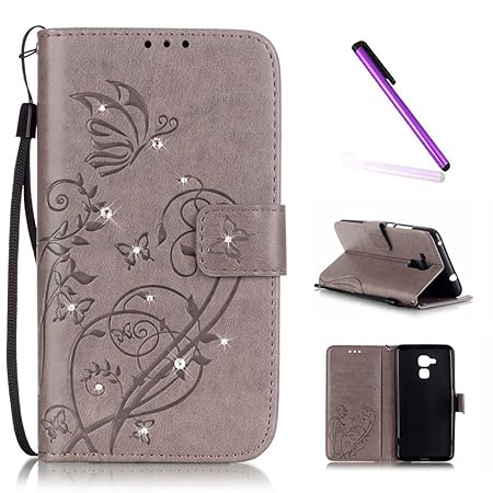 EMAXELERS Huawei Honor 5C Hülle Leder Lederhülle Flip Glitzer Schale Brieftasche Standfunktion und Karte Halter Etui Kartenfä