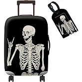 BWEGRHE Luggage Cover Suitcase Protector Plus 1 Luggage Tag, Rock Skull Travel Suitcase Cover Suitable for 18-20 inch Luggage (S) with Concealed Zipper Washable Elastic Cloth Dustproof Anti-Scratch