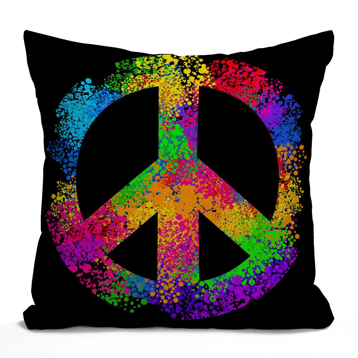 Tomda Cushion Cover Colorful Peace Sign Symbols Decorative Pillow Cases Home Decor Square 45x45cm 18x18 Inch Pillowcases