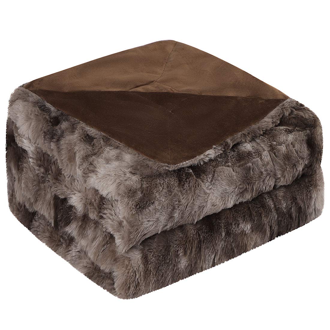 PiccoCasa Soft Faux Fur Blanket Throw - Reversible Tie-dye Luxury Shaggy Throw Blanket for Sofa, Couch and Bed - Plush Fluffy Fleece Blankets As Gifts 130 x 150 Cm, Brown