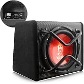 Amazonian cars 10"" 1000W Edition Active Car Subwoofer, Includes Loaded Enclosure with Amplifier (Subwoofer-B), Red