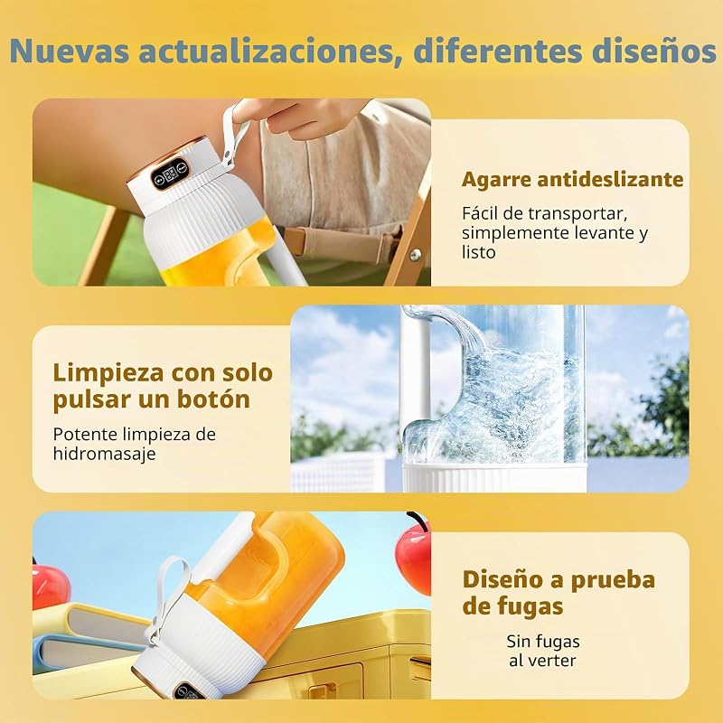 【Melhorado】Liquidificador portátil recarregável Fine Life Pro, novo liquidificador portátil de batidos de 1200ML com ecrã digital para legumes e frutas, dois modos, fácil de limpar, lâmina 3D-10, sem BPA — foto 3 de 8