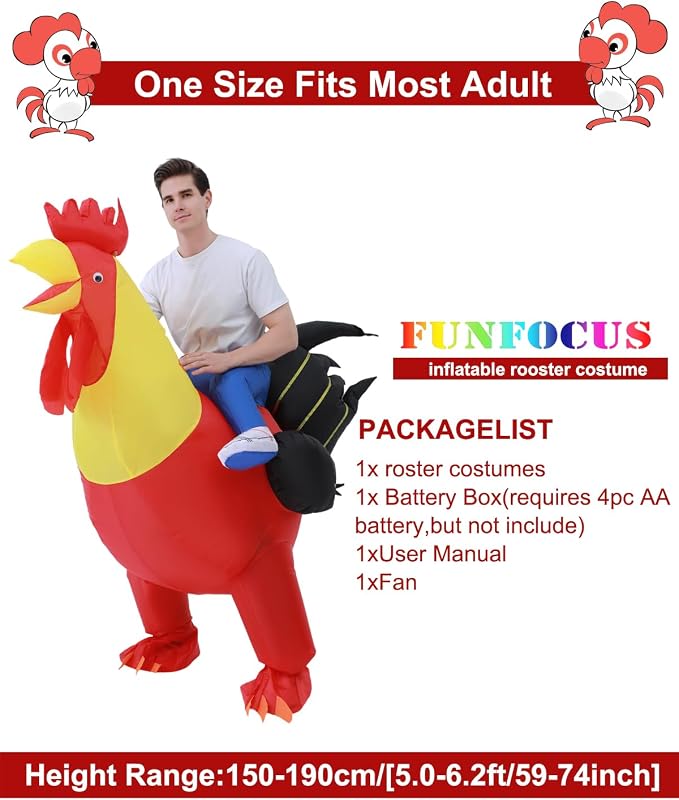 Déguisement coq gonflable pour adulte - Déguisement coq unisexe pour Halloween et Carnaval(150-190 cm)- Idéal pour les fêtes,anniversaires et autres célébrations,inflatable rooster costume adult
