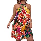 Floerns Women's Plus Size Summer Dress Cut Out Halter Neck Sleeveless Tropical Beach Dresses