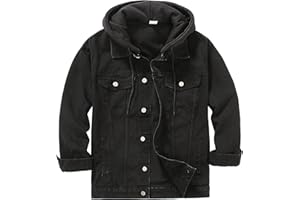 DOSLAVIDA Men's Distressed Denim Jacket Unisex Button Down Jean Coat Casual Long Sleeve Trucker Hooded Jackets Outwear