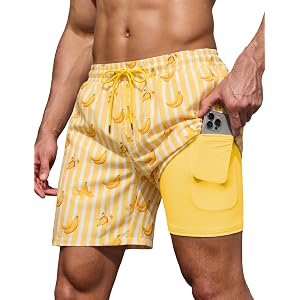 COOFANDY Men's 7" Swim Trunks with Compression Liner Stretch Swimming Shorts with Zipper Pockets
