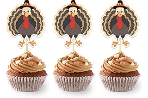 MOITKPTT 24 Pcs Thanksgiving Turkey Cupcake Toppers for Thanksgiving Day Decorations, Thanksgiving Cake Topper for Thanksgiving Theme Party Supplies (Turkey A)