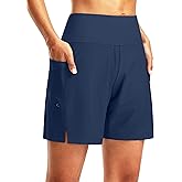 G Gradual Women's 7" Long Swim Board Shorts High Waisted Quick Dry Beach Swimming Shorts for Women with Liner Pockets