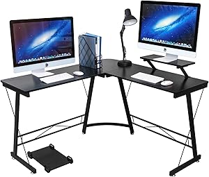 L Shaped Desk Home Office Corner Desk,Gaming Computer Desk,PC Latop Study Writing Table Workstation with Large Monitor Stand,Blak,50.8"