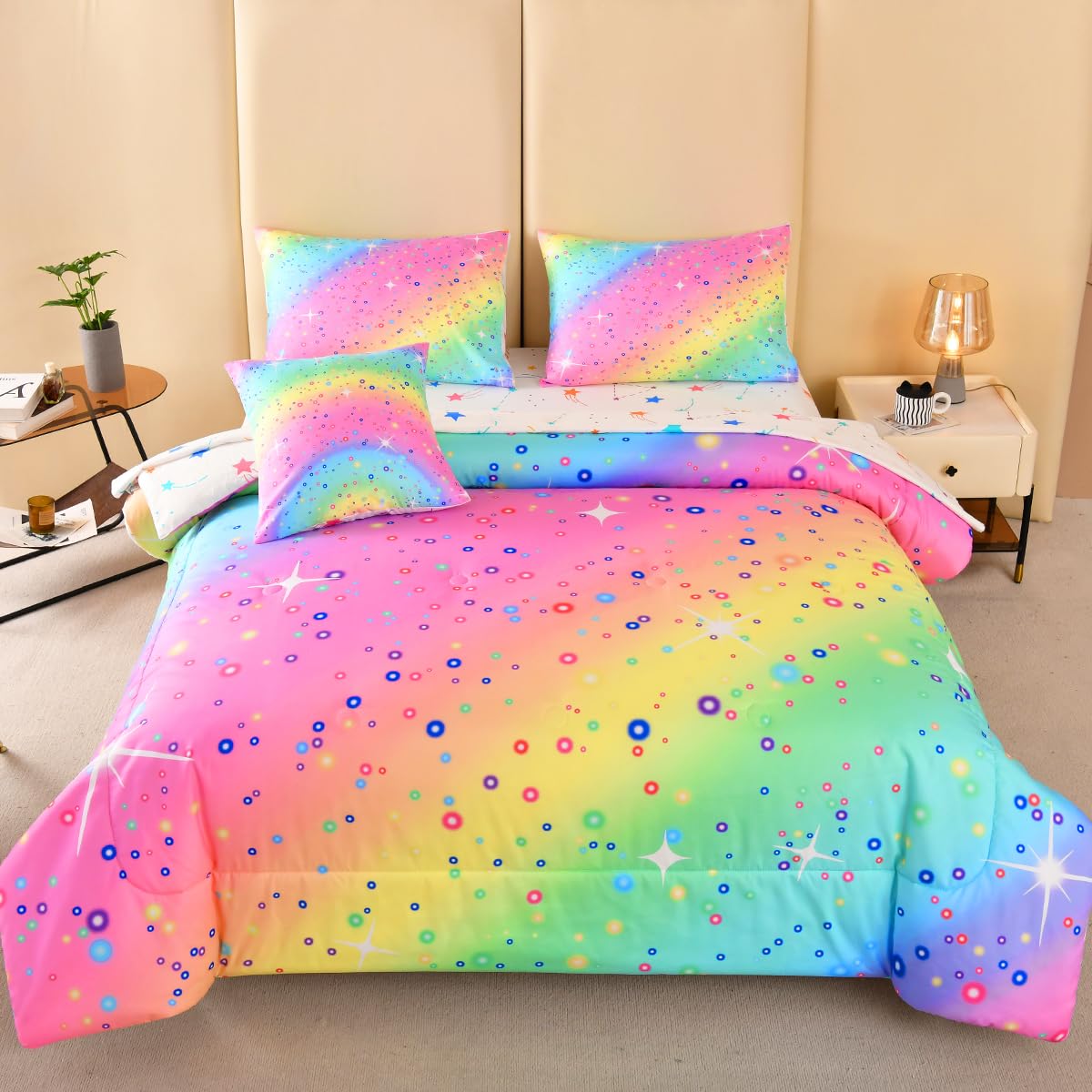 Photo 1 of ASKOTU Twin Bedding Set for Girls, 6 Pcs Rainbow Comforter Set with Sheets