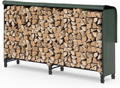 VOUNOT Firewood Log Rack with Waterproof Cover, 200x115x40 cm, Green