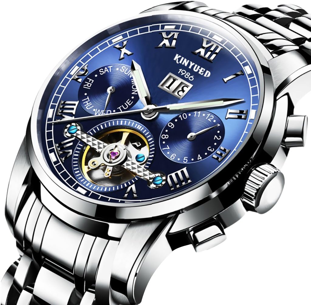 milageto KINYUED Luxury Mens Date Calendar Chronograph Quartz Business Steel Wristwatch