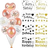 Kistreao 8Pcs Happy Birthday Balloon Stickers Black Gold Birthday Bobo Balloon Decorations Self-Adhesive Letter Birthday Stickers Star Cake Heart Decals for DIY Birthday Party Supplies