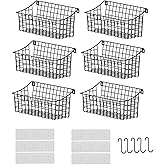 Sonyabecca 6 Pack Hanging Wall Basket for Organizing, Large Wire Basket for Storage Pantry with 5 S Hook+6 Adhesive Hook, Wall Mounted Shelf for Kitchen Bathroom
