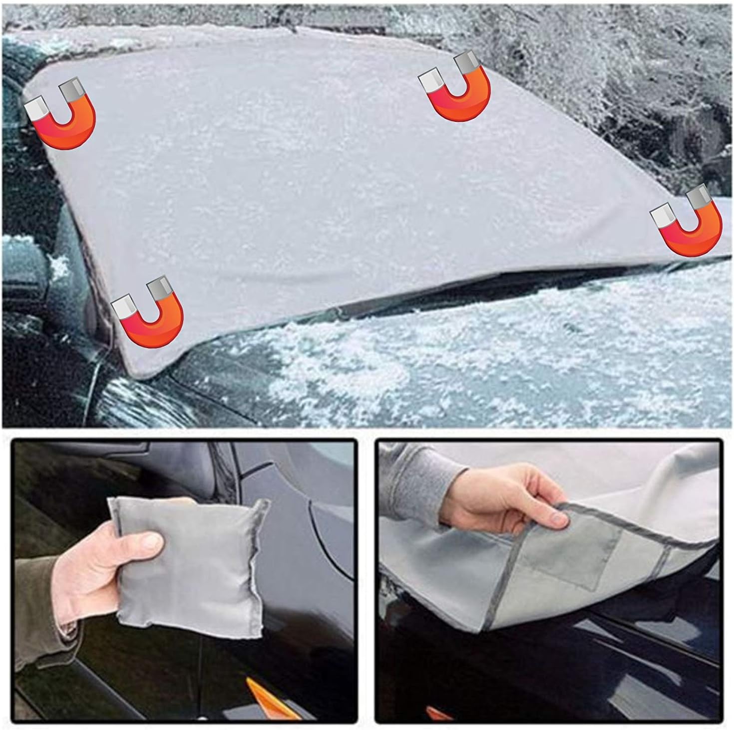 XtremeAuto® Universal Heavy Duty Car Magnetic Windscreen Frost Ice Snow Winter Cover Protector, grey, Medium