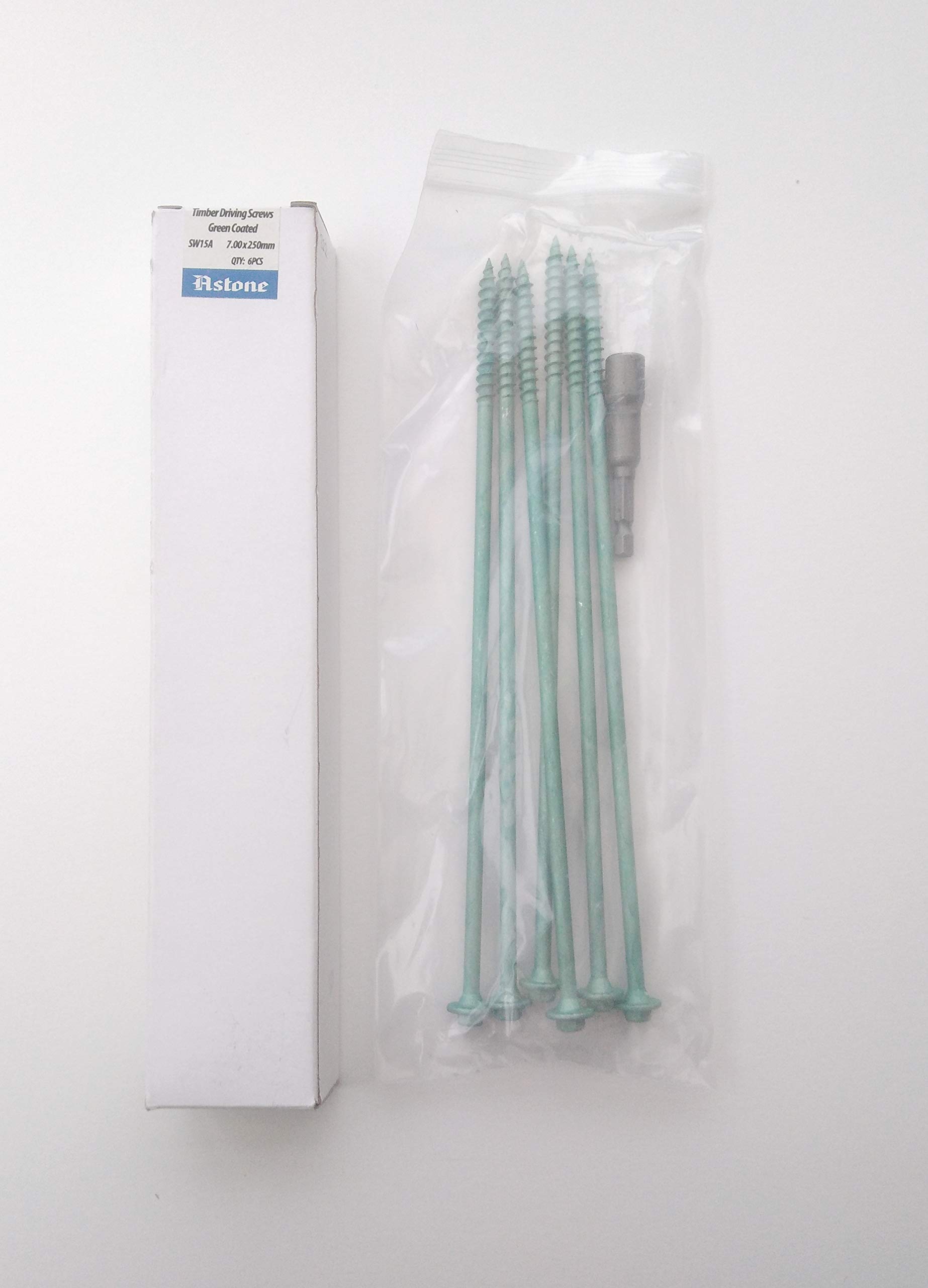 Astone Green Hex drive Timber fixing/landscaping screws with free driving bit (6, 250mm)
