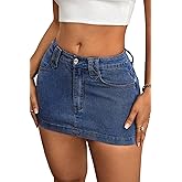 ELLEVEN Women's Y2k Stretchy Denim Mini Skirt Low Rise Casual Sexy Bodycon Jean Skirt with Pockets