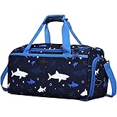 Kids Duffle Bag,VASCHY Travel Bag for Toddler Boys Overnight Sleeping Bag Duffel Ballet Dance Sport Carry On Weekender Bag with Shoes Compartment Dry Wet Pocket Sharks