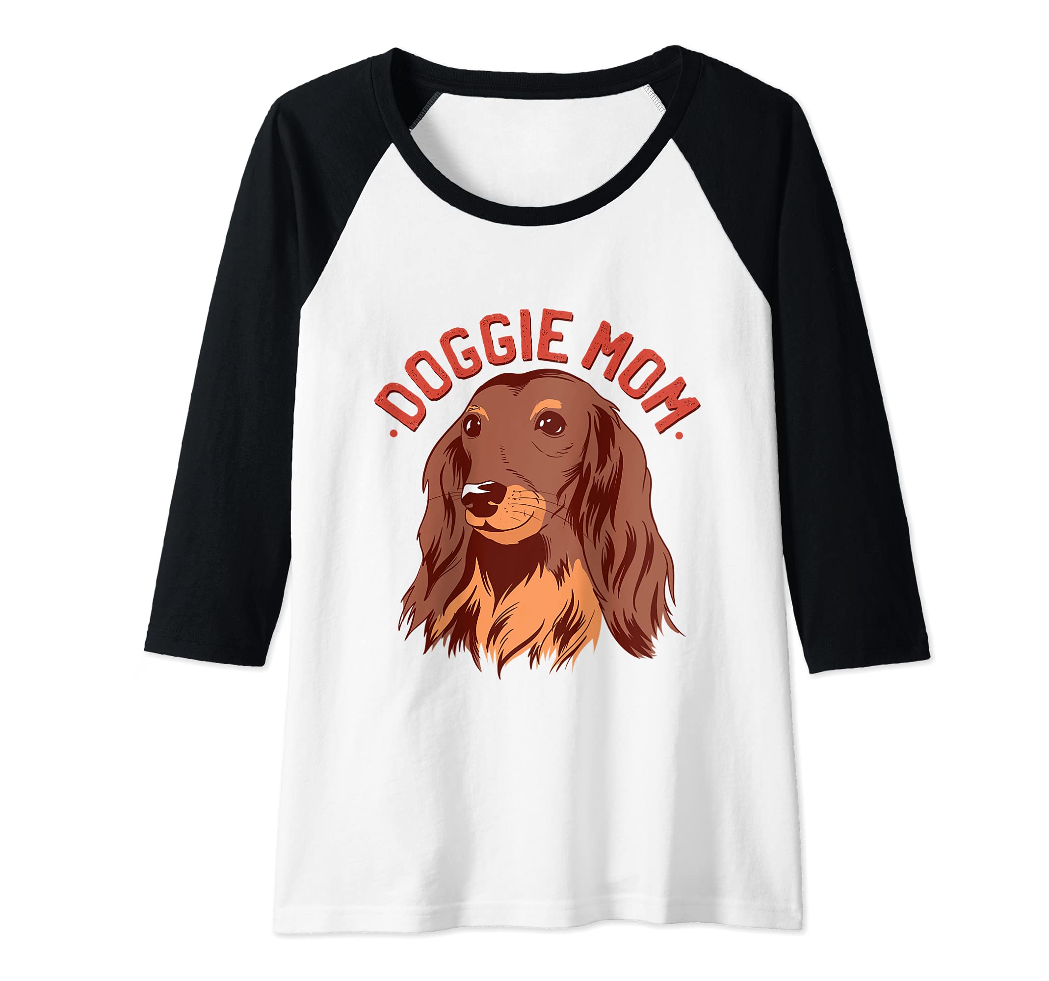 Womens Doggie Mom - Dog Illustration - Mother's Day Raglan Baseball Tee